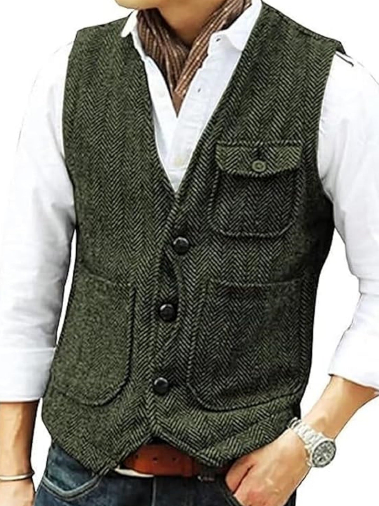 KZZ Men's Retro Tweed Vest