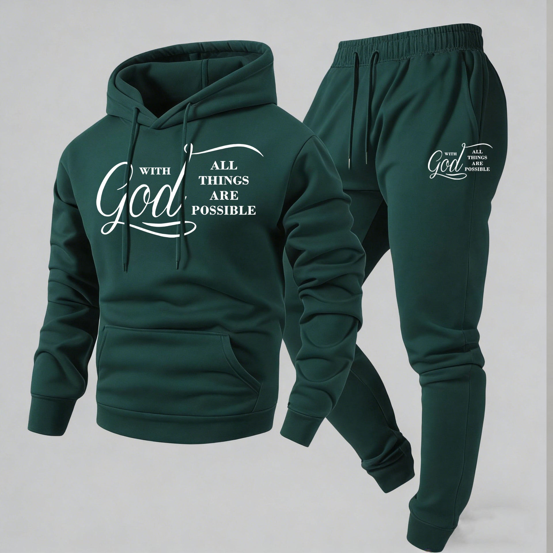 KZZ Men's Printed Hoodie and Drawstring Sweatpants Set