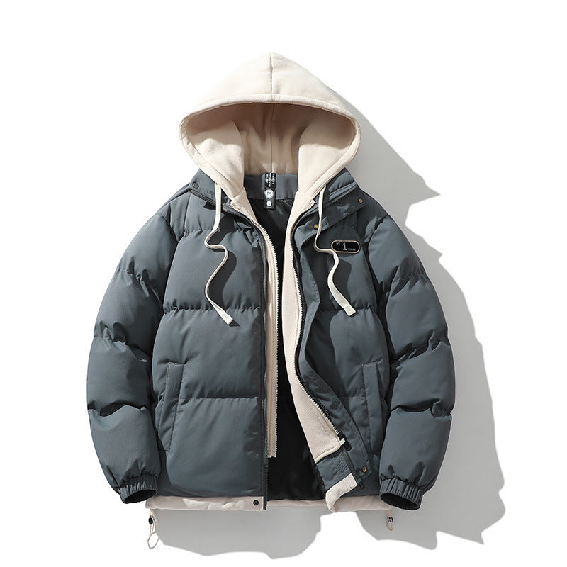 KZZ Hooded Casual Winter Men's Jacket Fake Two-Piece Design Detachable Hat