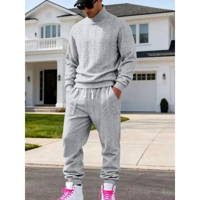 KZZ Men's Textured Knit Two-Piece Set