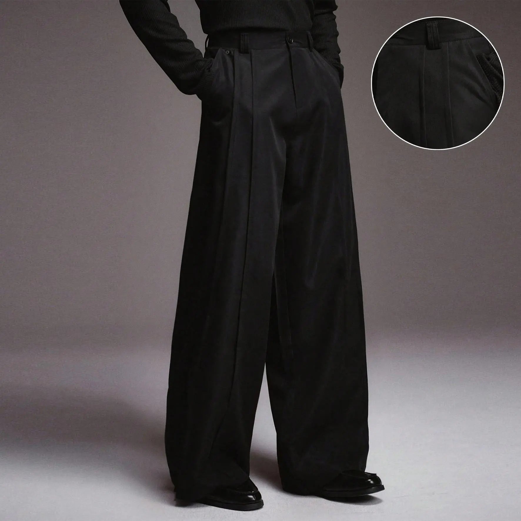 KZZ Men's Pleated Wide-Leg Dress Trousers