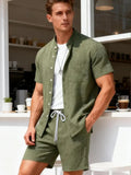 KZZ Men's Linen-Blend Two-Piece Loungewear Set