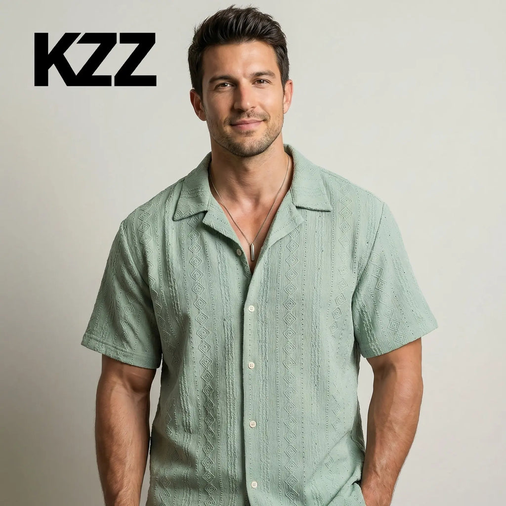 KZZ Men's Casual Short-Sleeve Shirt