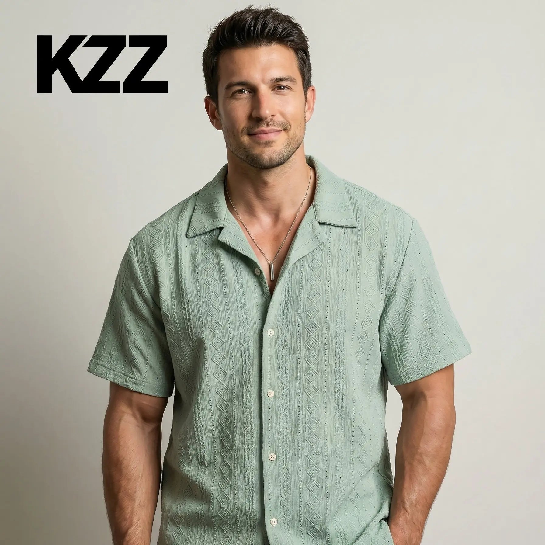 KZZ Men's Casual Short-Sleeve Shirt