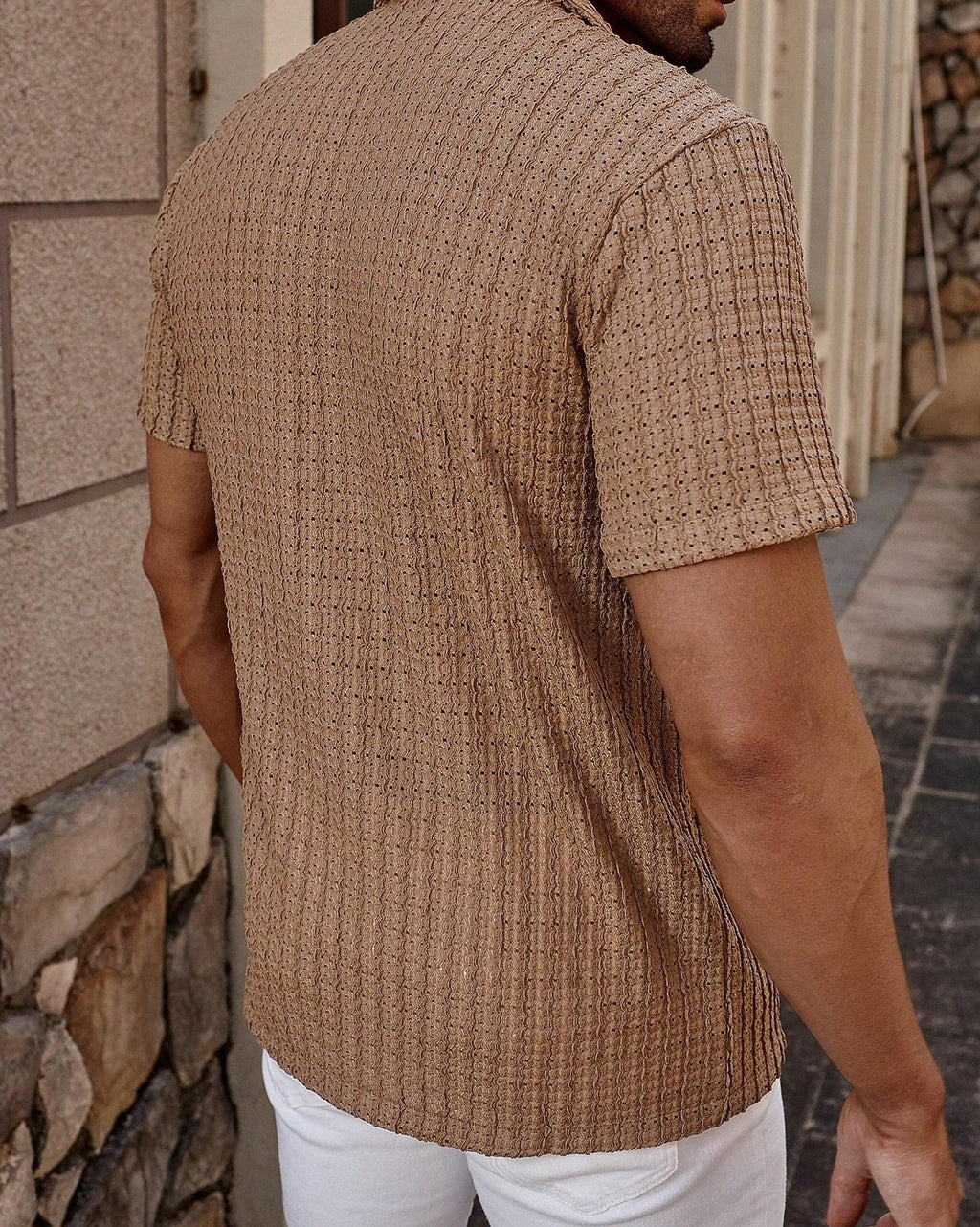KZZ Men's casual striped short-sleeved shirt