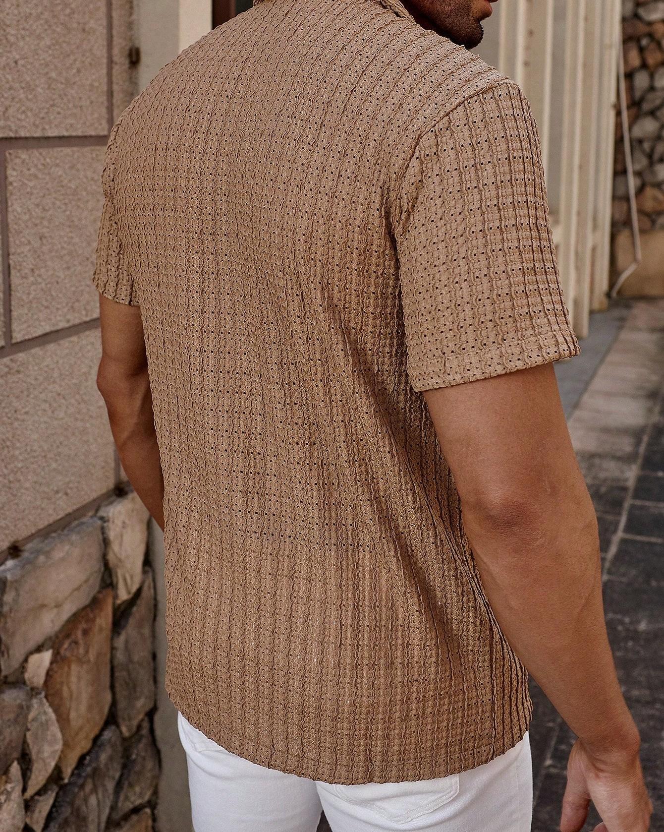 KZZ Men's casual striped short-sleeved shirt