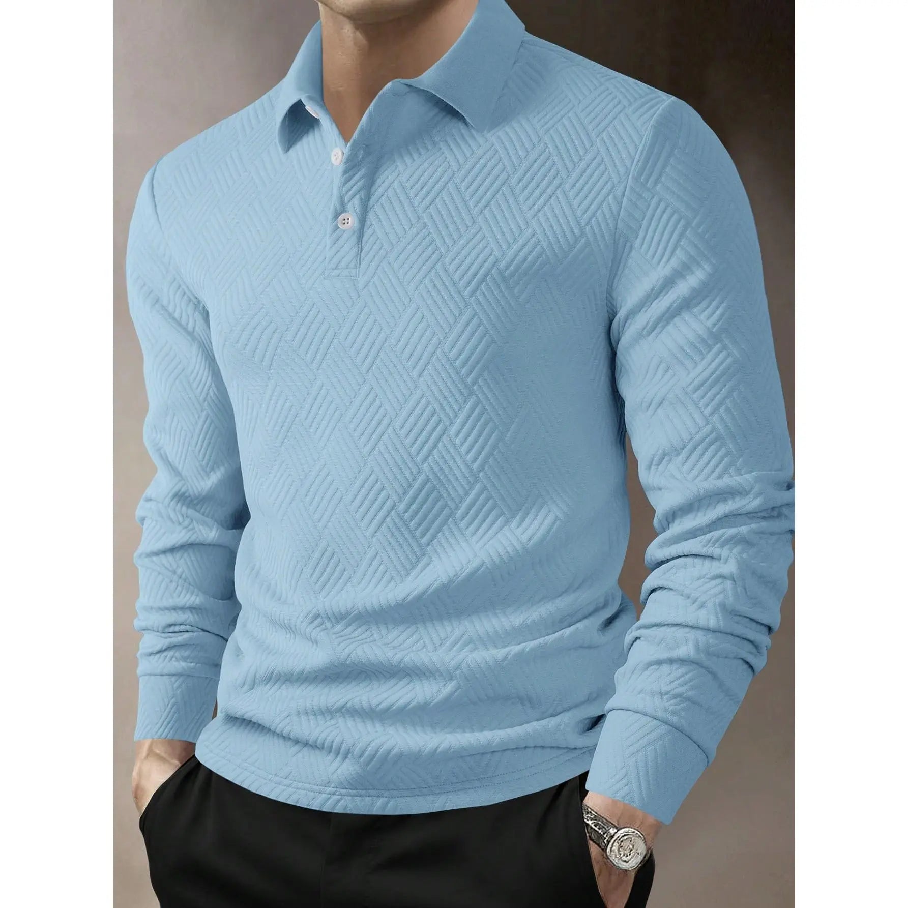 KZZ Men's Casual Plain Knit Long-Sleeve Polo Shirt