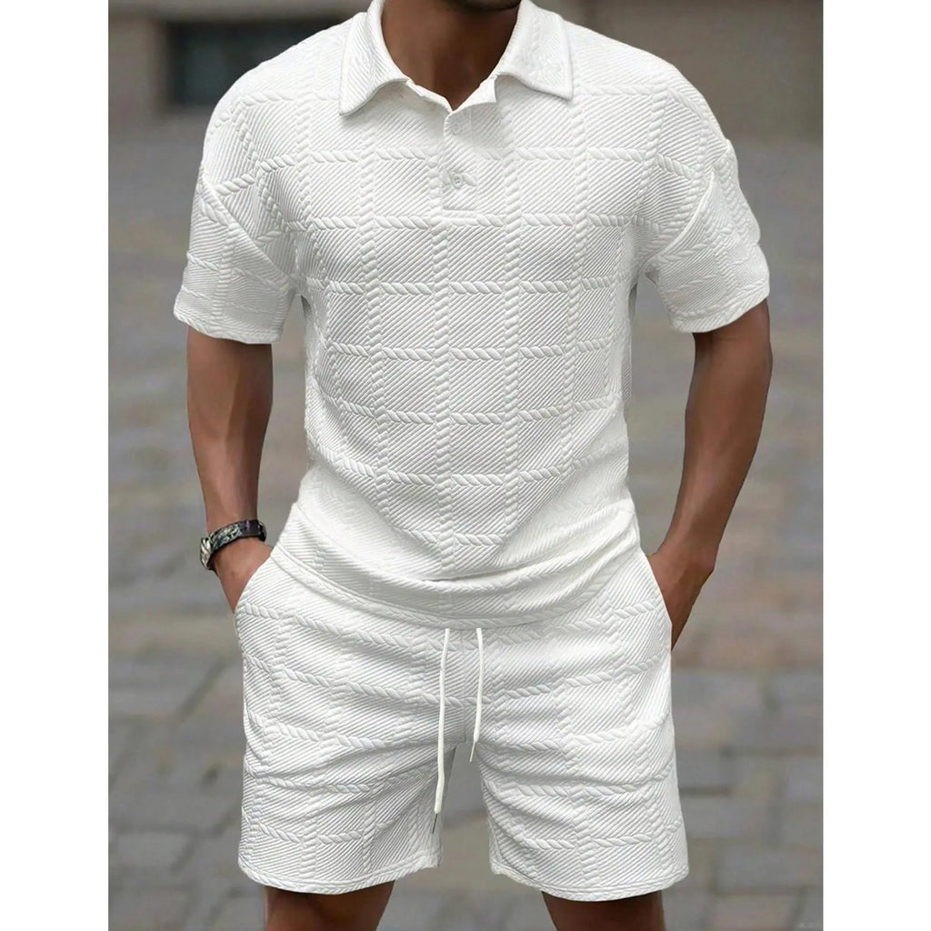 KZZ Men's Summer Solid-Color Stylish Casual Short-Sleeve Set