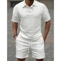 KZZ Men's Summer Solid-Color Stylish Casual Short-Sleeve Set