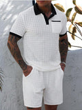 KZZ Men's Summer Cutout Color-block Short-Sleeve T-Shirt and Shorts