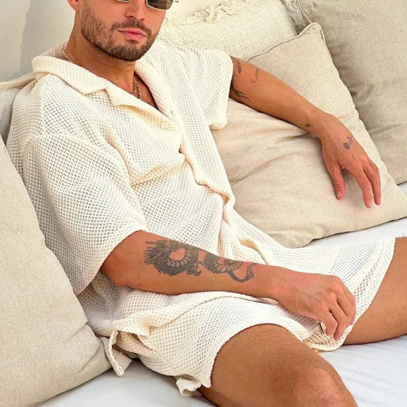 KZZ Men's Summer Casual Polo Shirt and Shorts Set