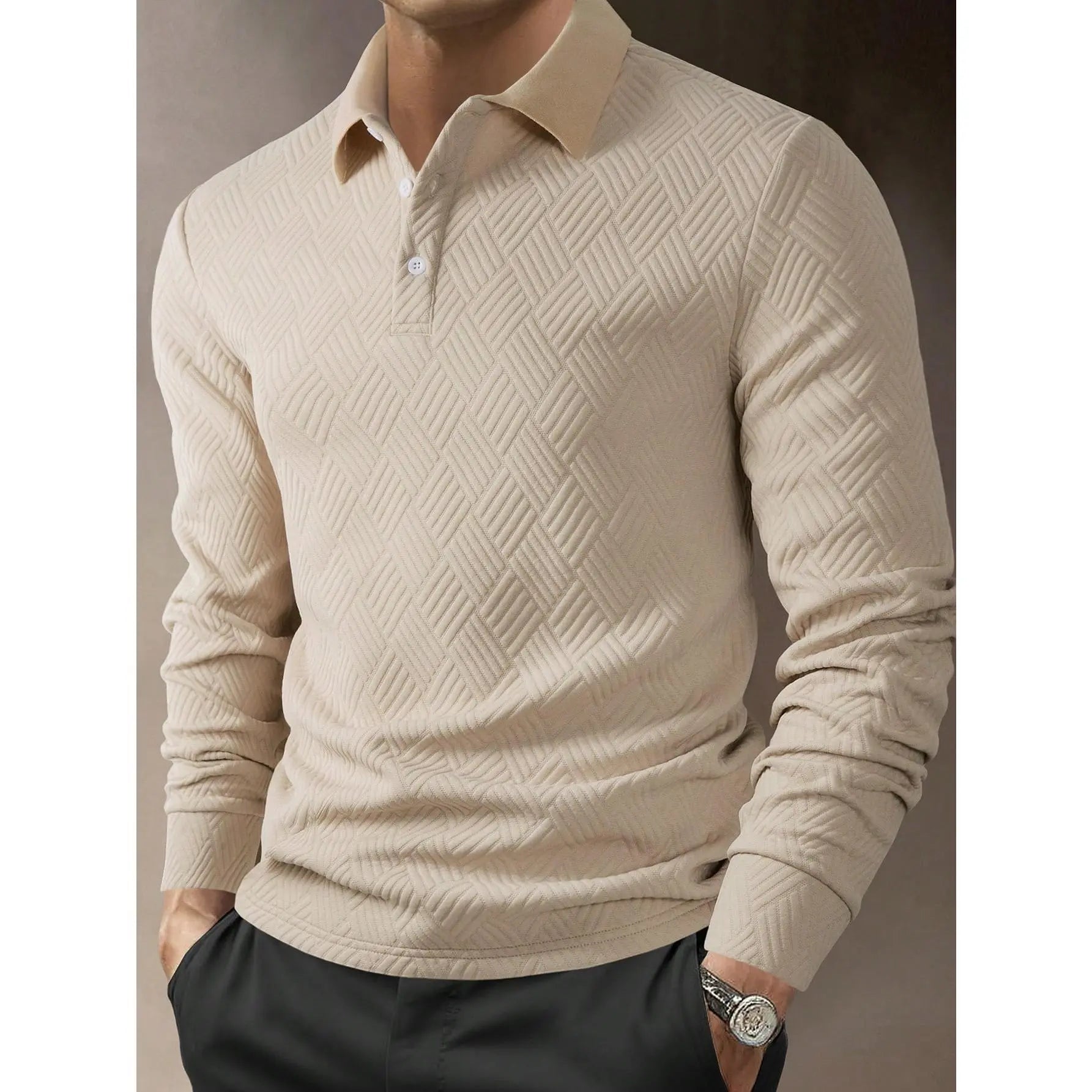 KZZ Men's Casual Plain Knit Long-Sleeve Polo Shirt