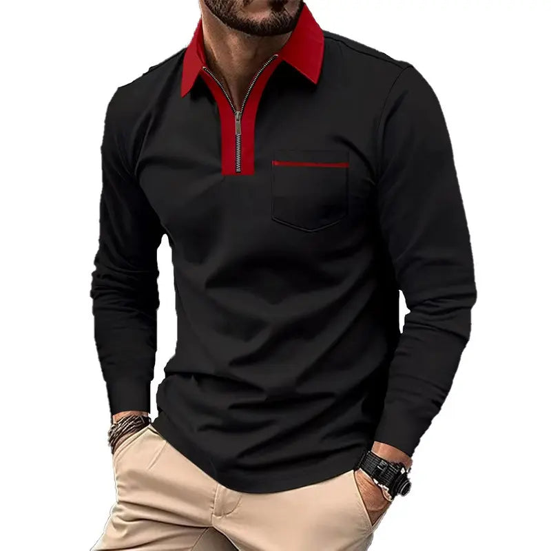 KZZ Men's long-sleeved polo shirt for spring and autumn