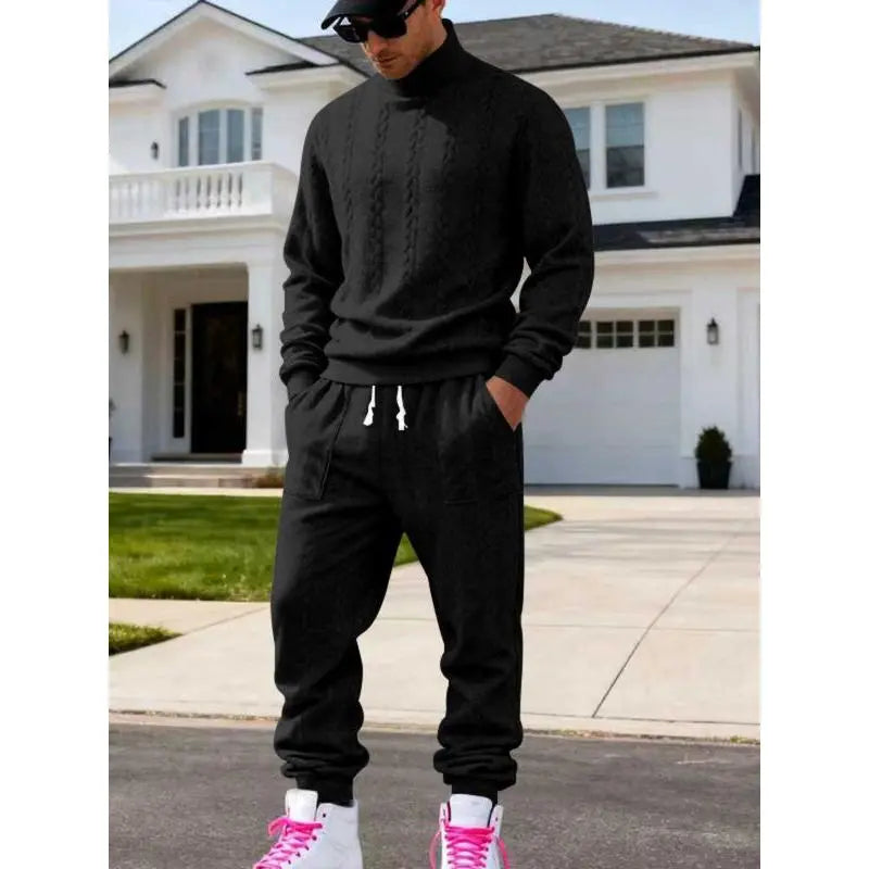 KZZ Men's Textured Knit Two-Piece Set