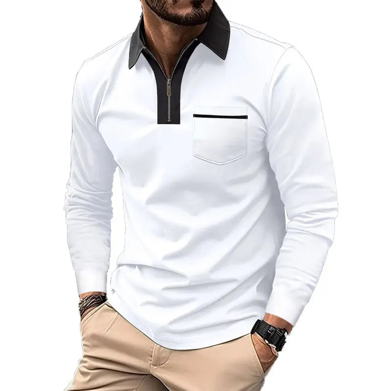 KZZ Men's long-sleeved polo shirt for spring and autumn