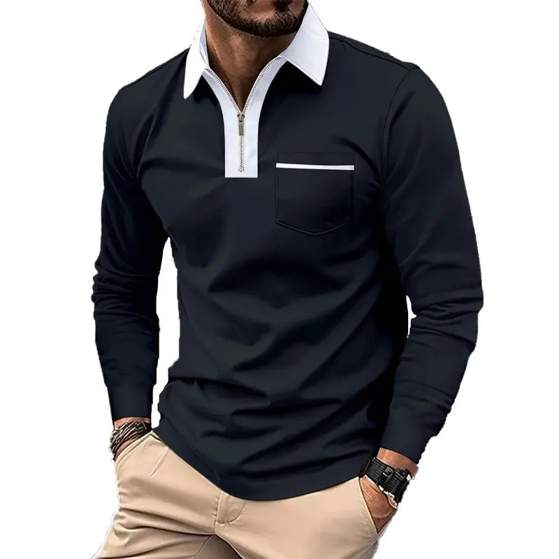 KZZ Men's long-sleeved polo shirt for spring and autumn