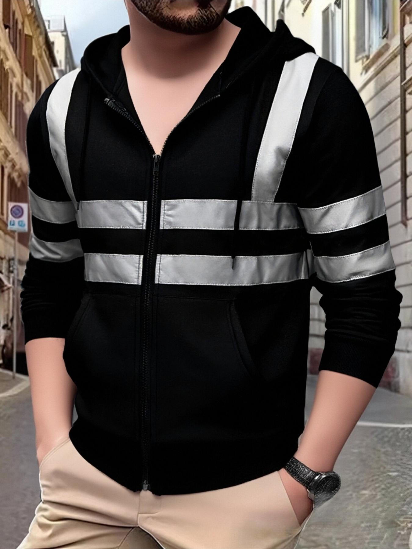 KZZ Men's Fleece-Lined Hoodie with Reflective Zipper