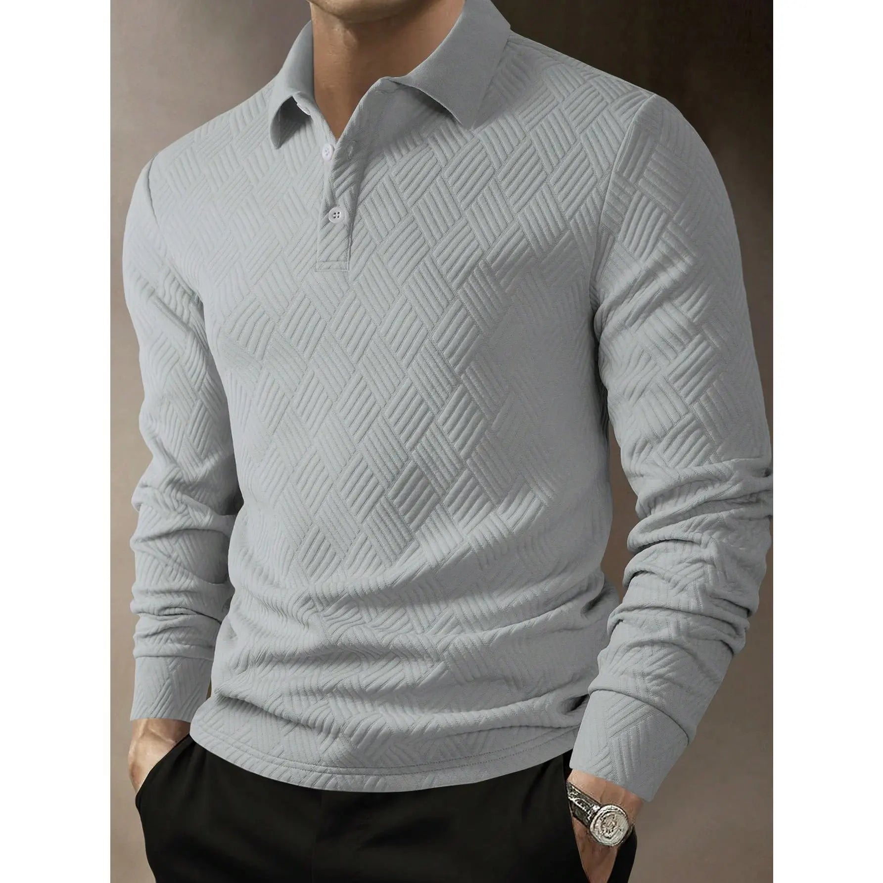 KZZ Men's Casual Plain Knit Long-Sleeve Polo Shirt