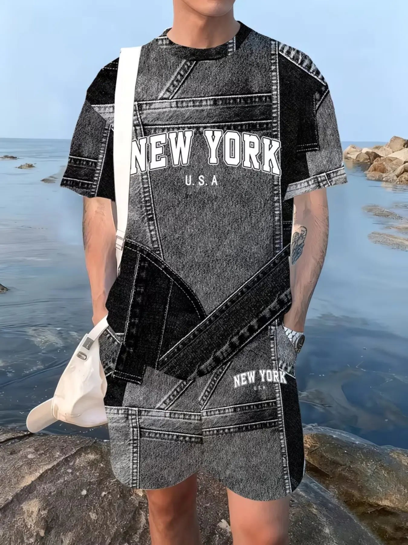 KZZ Men's Outdoor Short-Sleeve and Shorts Set
