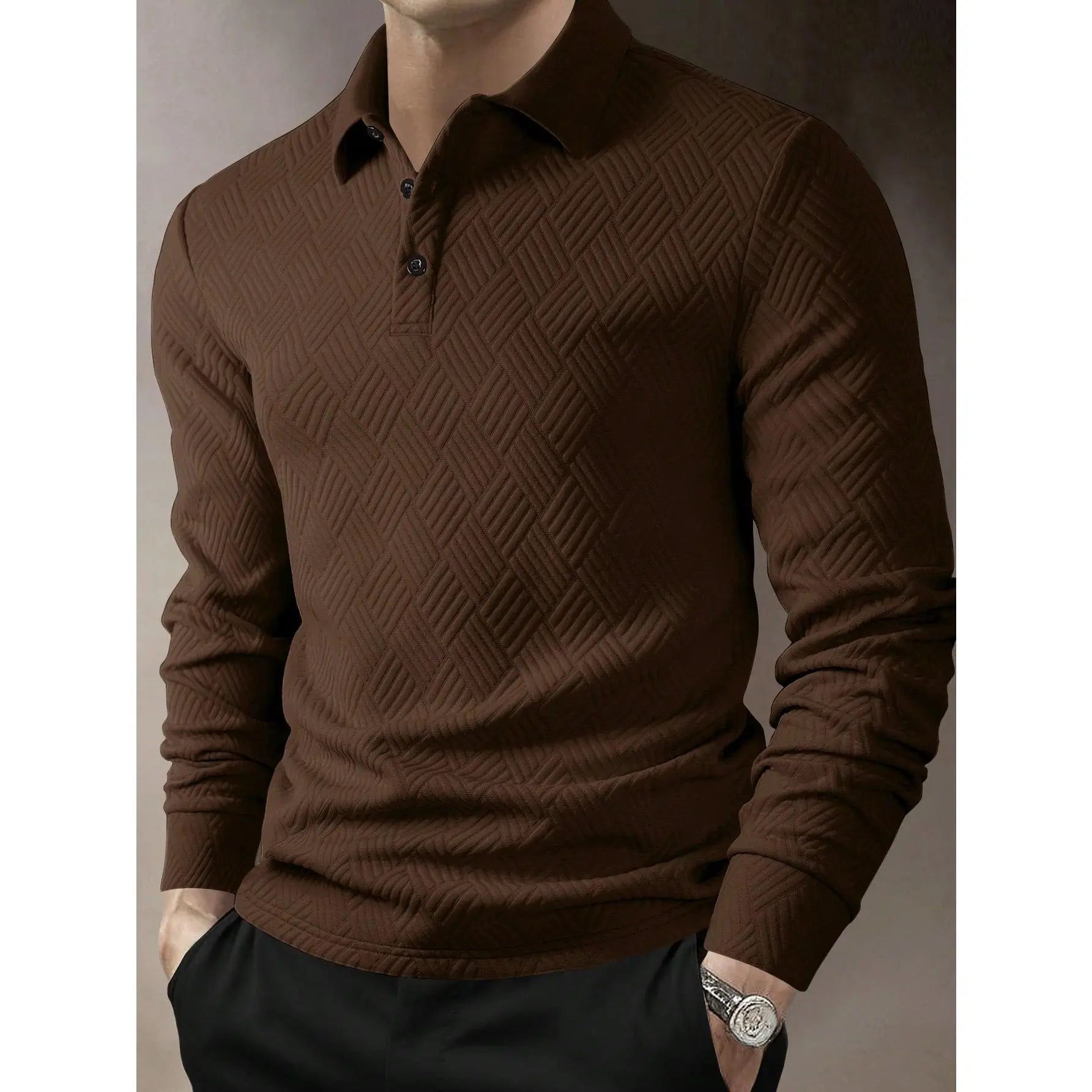 KZZ Men's Casual Plain Knit Long-Sleeve Polo Shirt