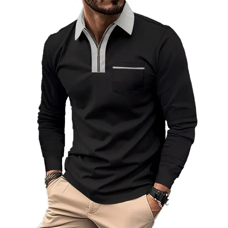 KZZ Men's long-sleeved polo shirt for spring and autumn