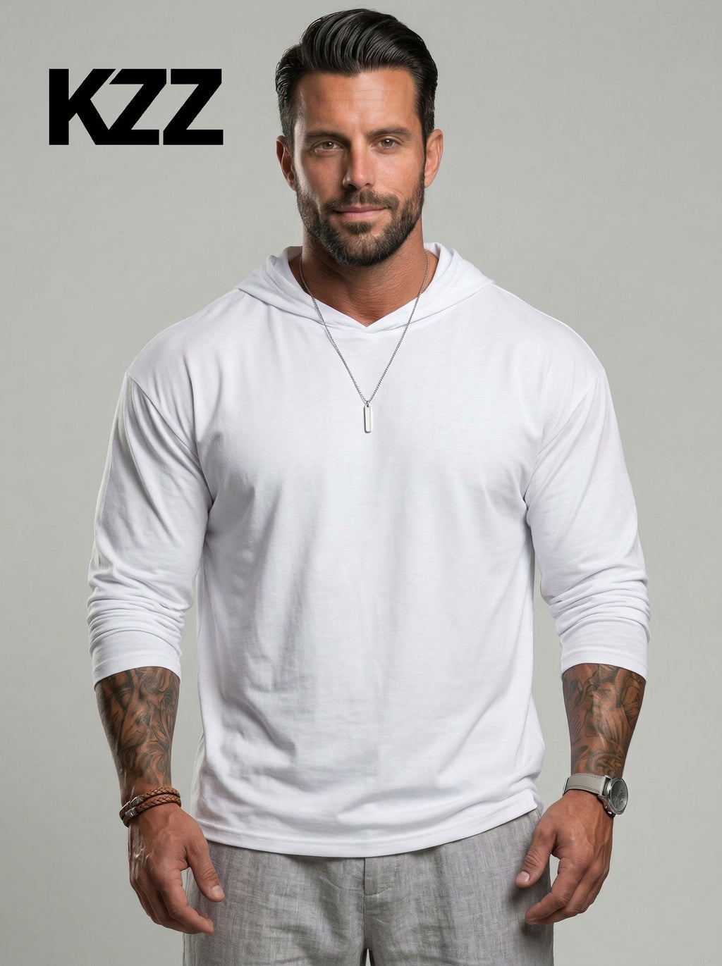 KZZ Hooded Drop-Cut Long Sleeve