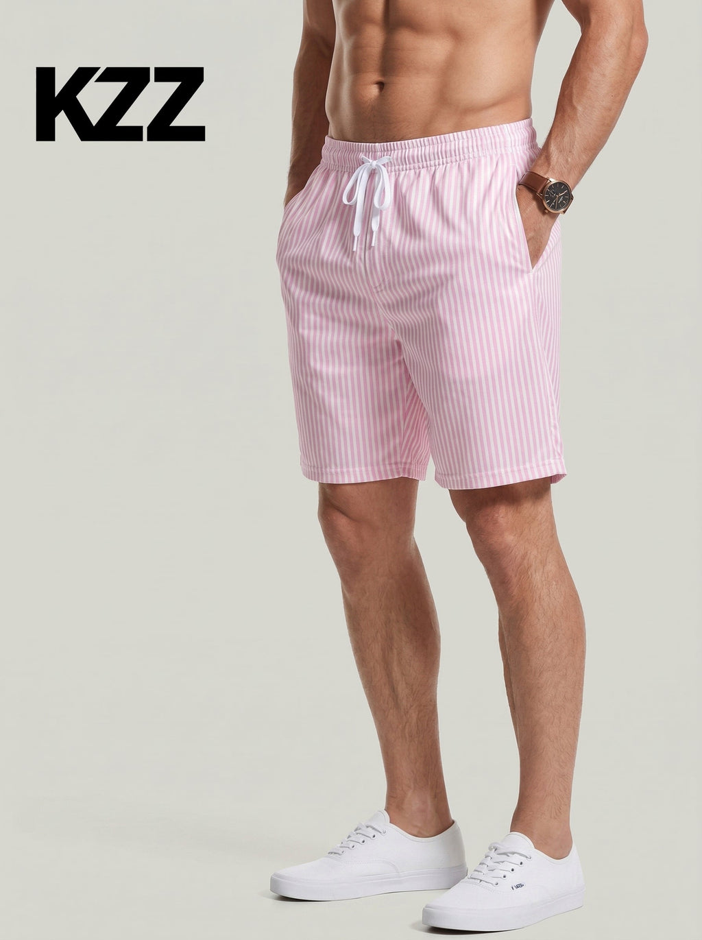 KZZ Men's Regular Fit Striped Print Shorts