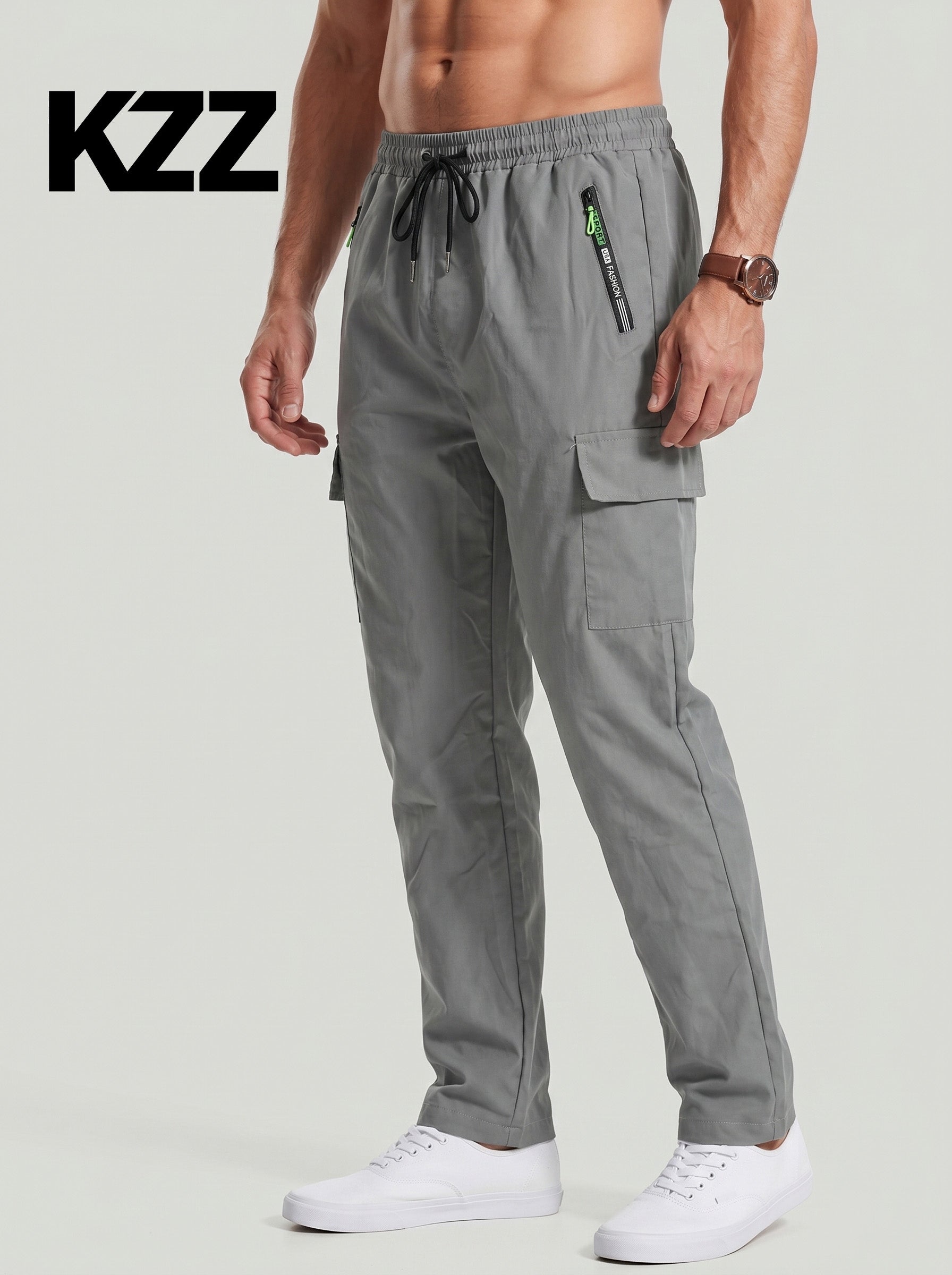 KZZ Men's Solid-Color Cargo Joggers