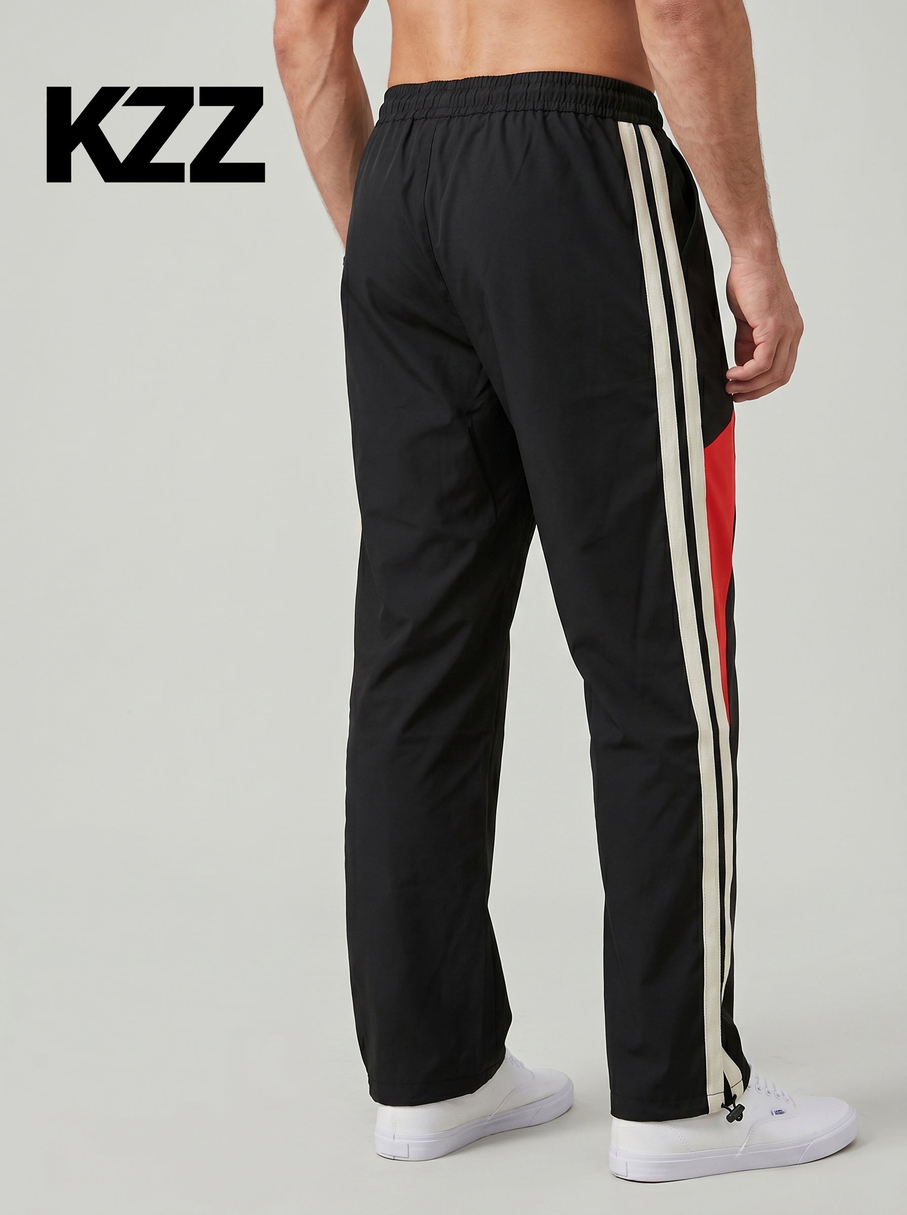 KZZ Men's Color-Block Printed Wide-Leg Pants with Drawstring Waist