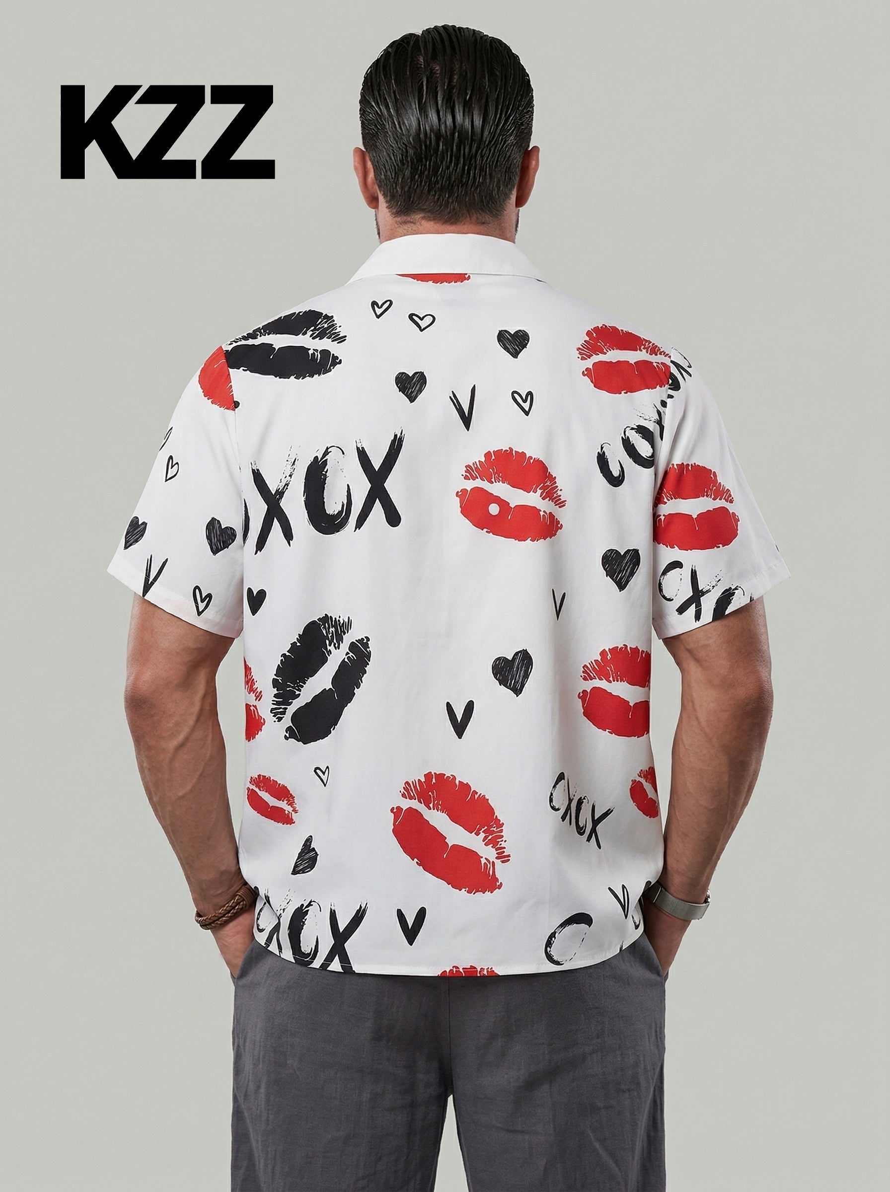KZZ Fashion lip print white collared shirt