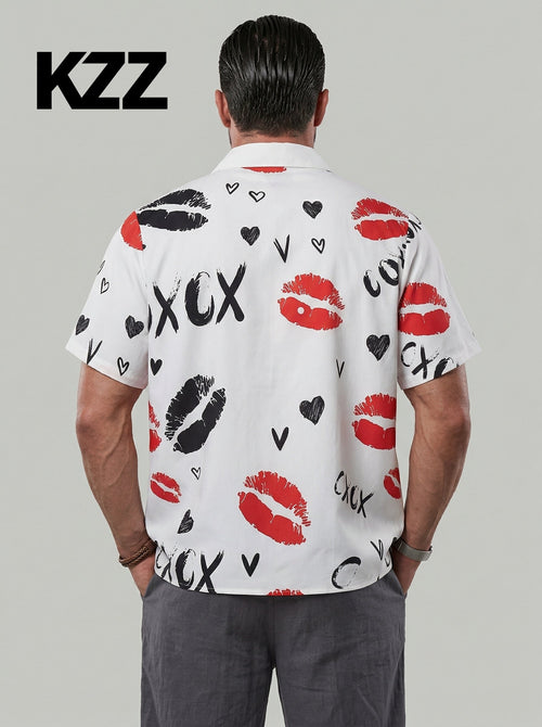 KZZ Fashion lip print white collared shirt