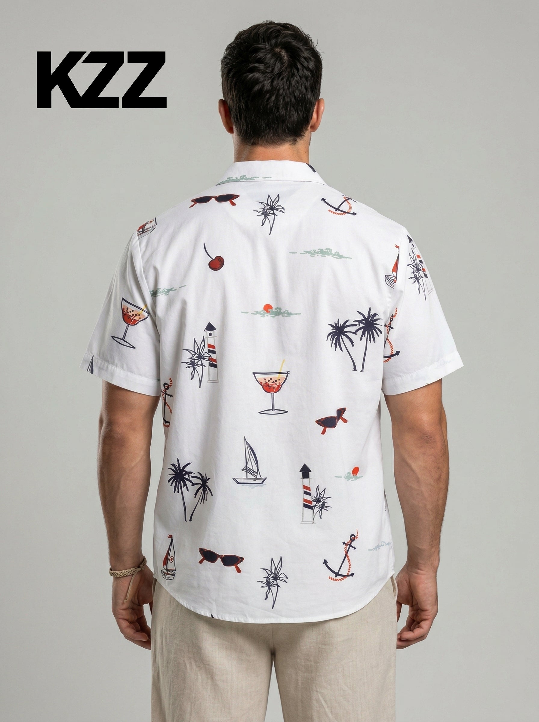 KZZ Men's Tropical Print Short Sleeve Shirt