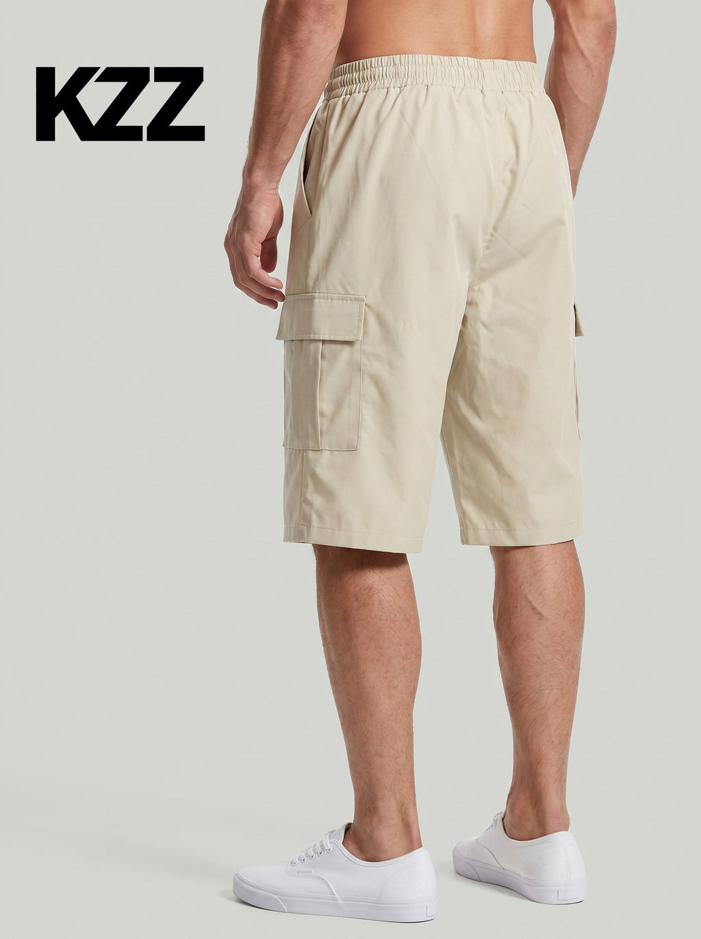 KZZ Men's Solid-Color Cargo Shorts with Flap Pockets
