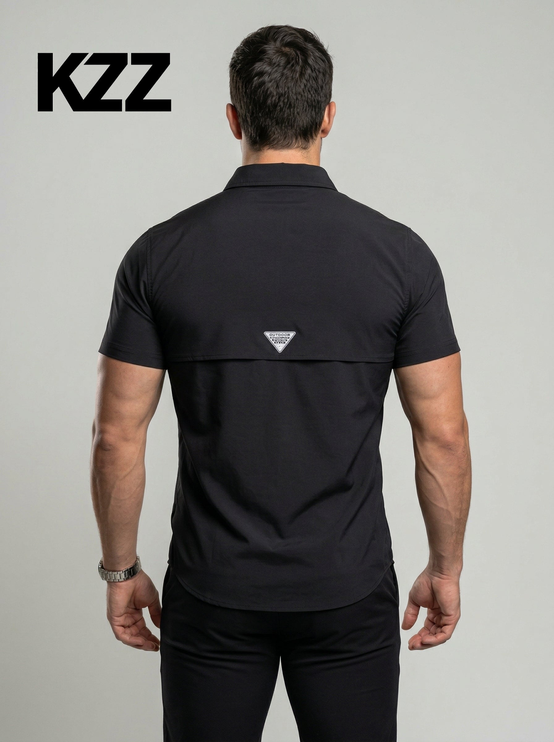 KZZ Men's American-Style Solid Color Shirt