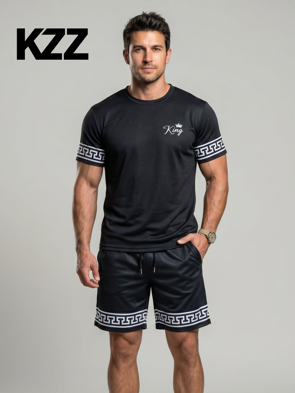 KZZ Men's Slim Fit Crew Neck Short-Sleeve and Shorts Suit