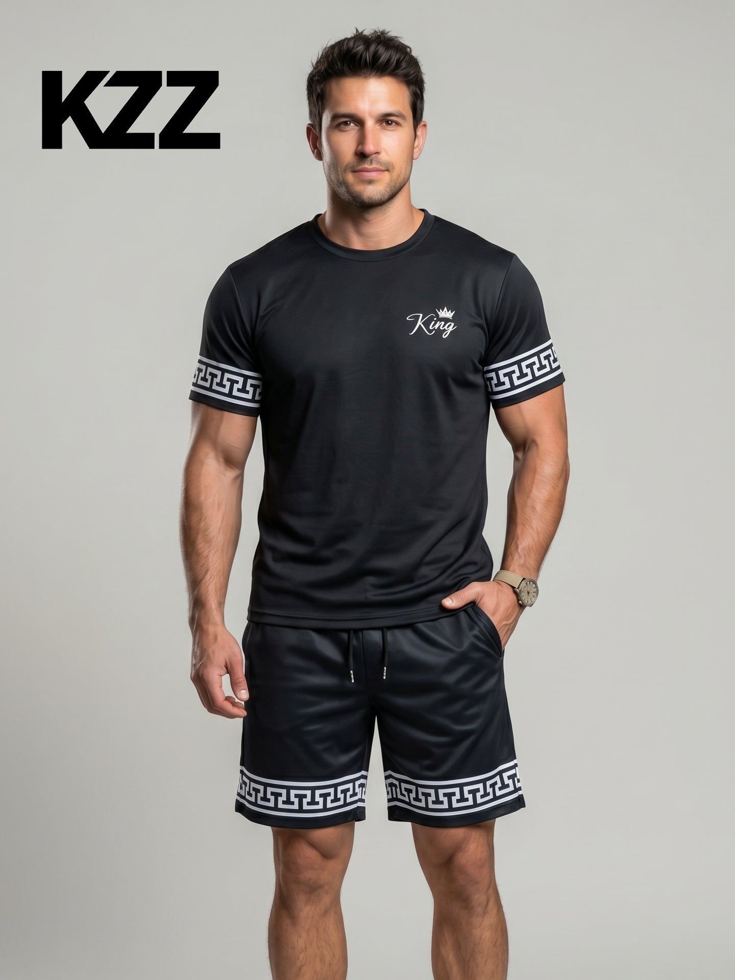 KZZ Men's Slim Fit Crew Neck Short-Sleeve and Shorts Suit
