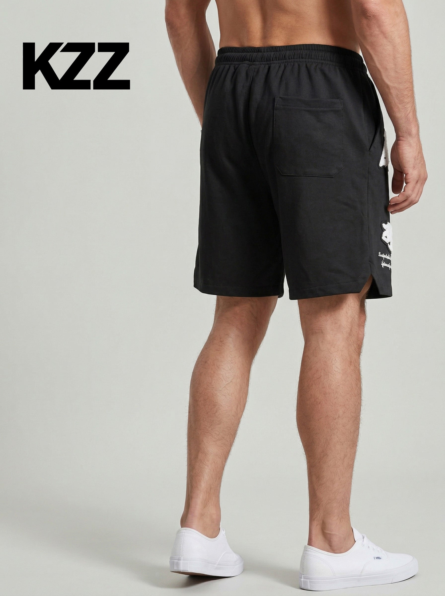 KZZ Men's Letter Embroidery Patched Drawstring Waist  Shorts