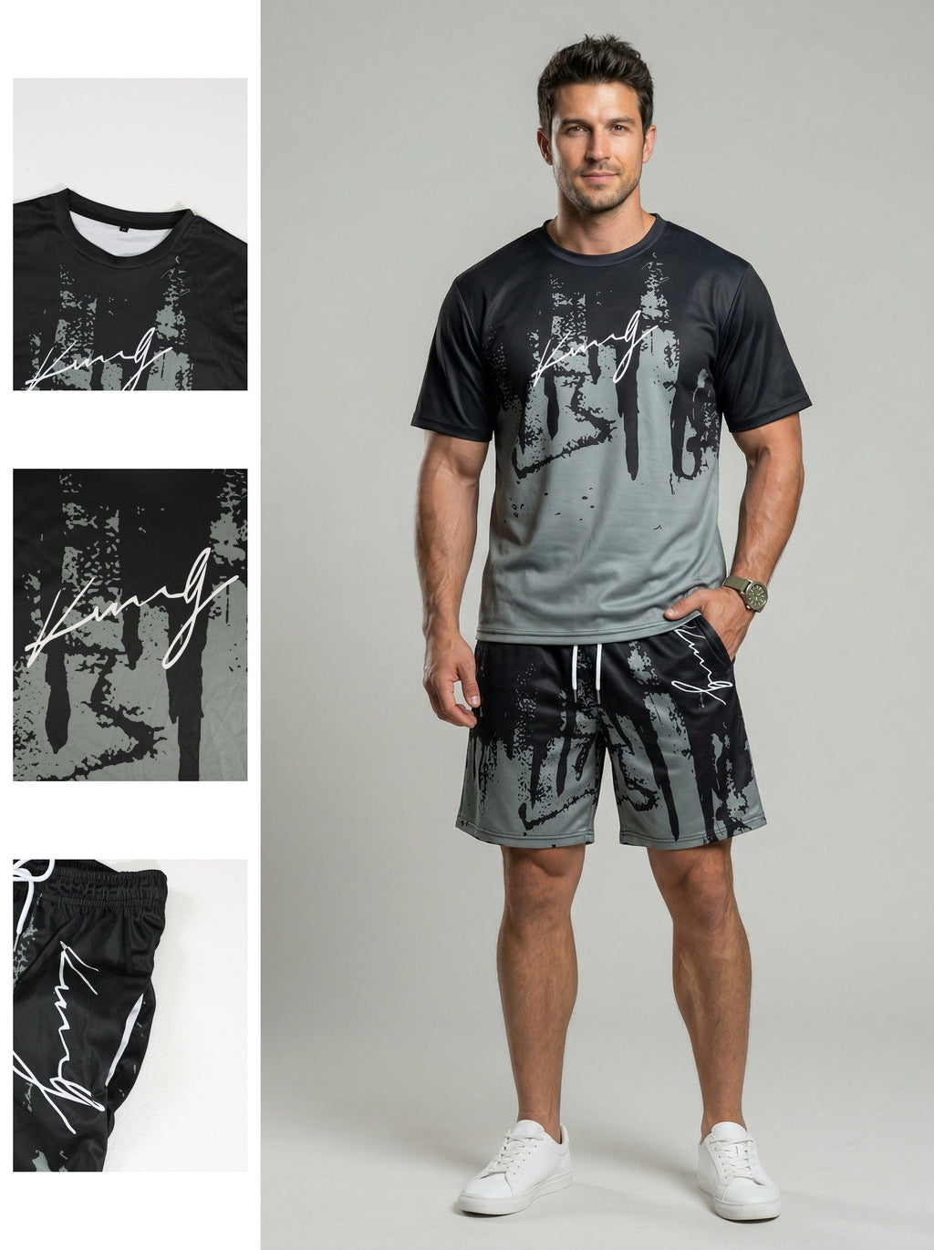 KZZ Men's New Crew-Neck Casual T-Shirt Set