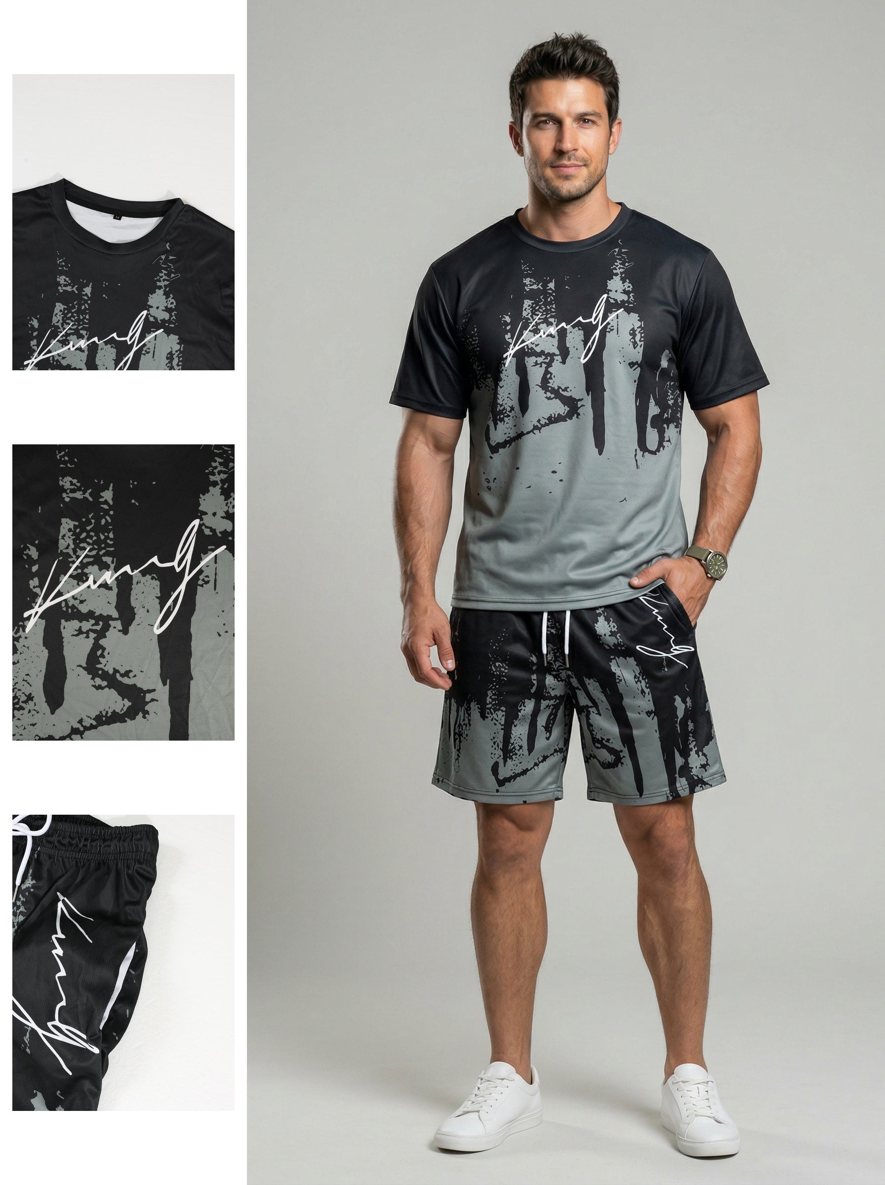 KZZ Men's New Crew-Neck Casual T-Shirt Set