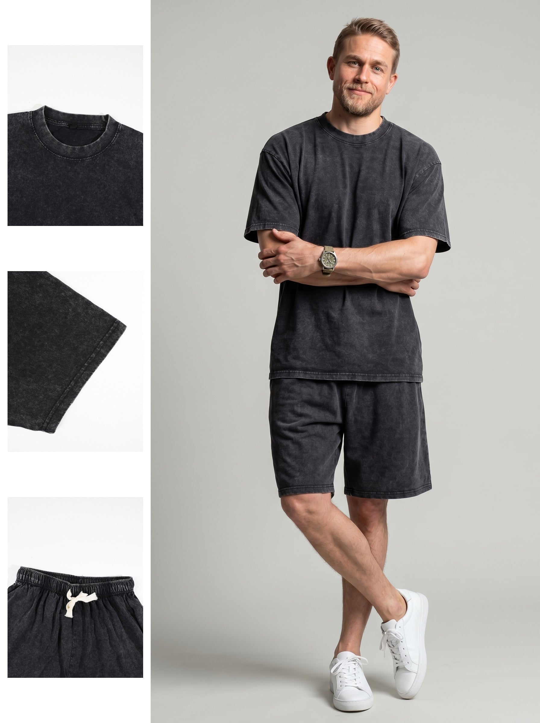 KZZ Distressed Loose-Fit T-Shirt and Drawstring Shorts