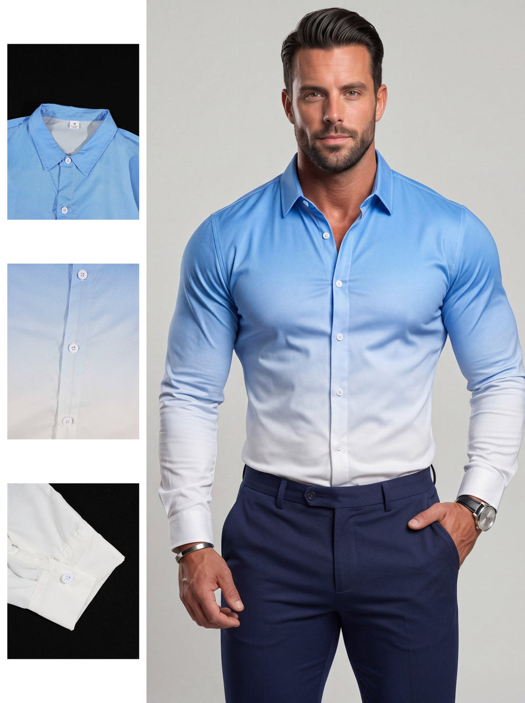 KZZ Men's Loose-Fit Business Button-Down Shirt with Gradient Color