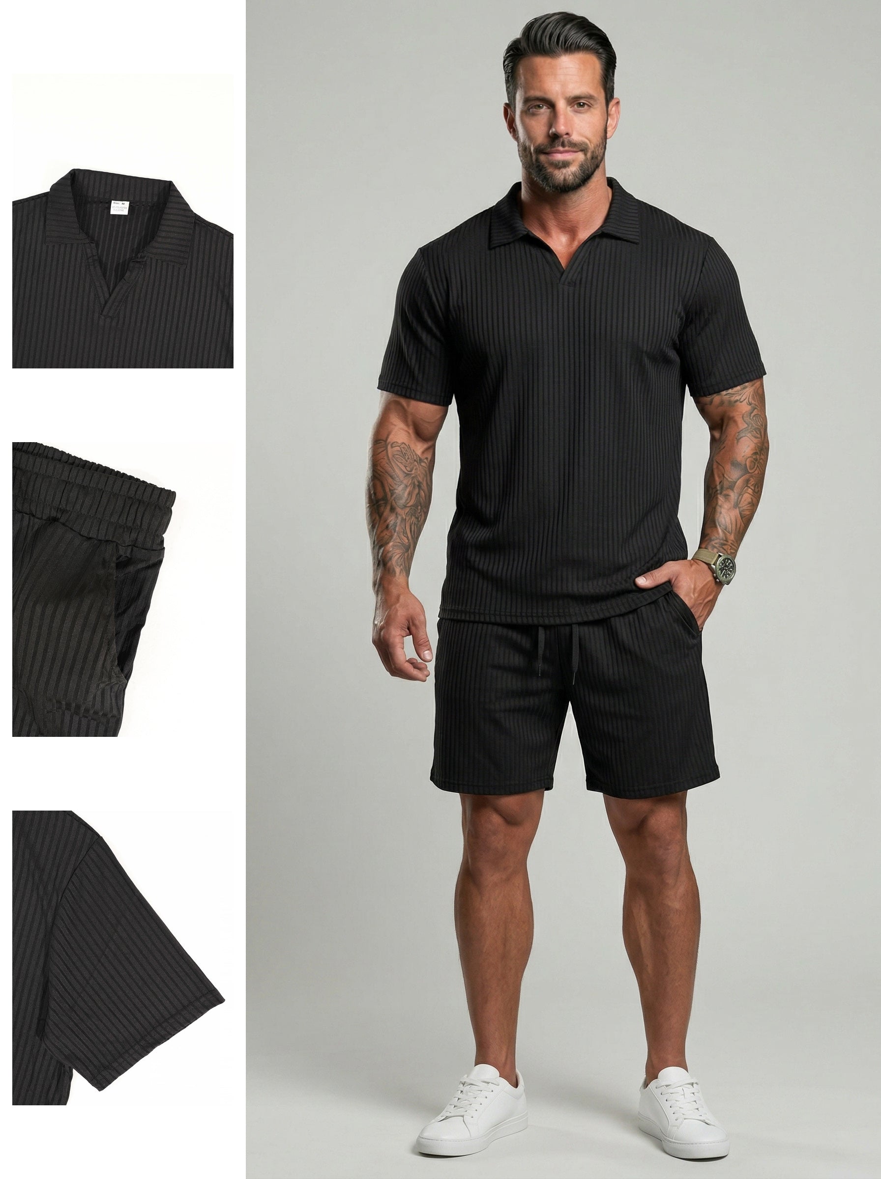 KZZ Men's Two-Piece Jacquard Knit Casual Set