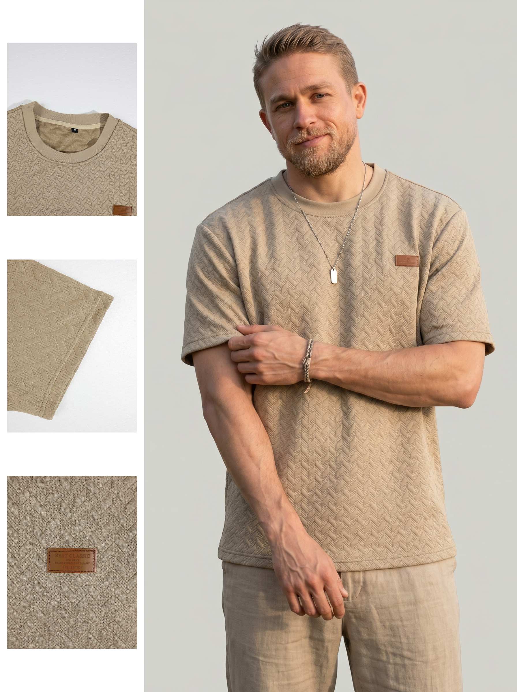 KZZ Men's Casual Textured Short-Sleeve Shirt