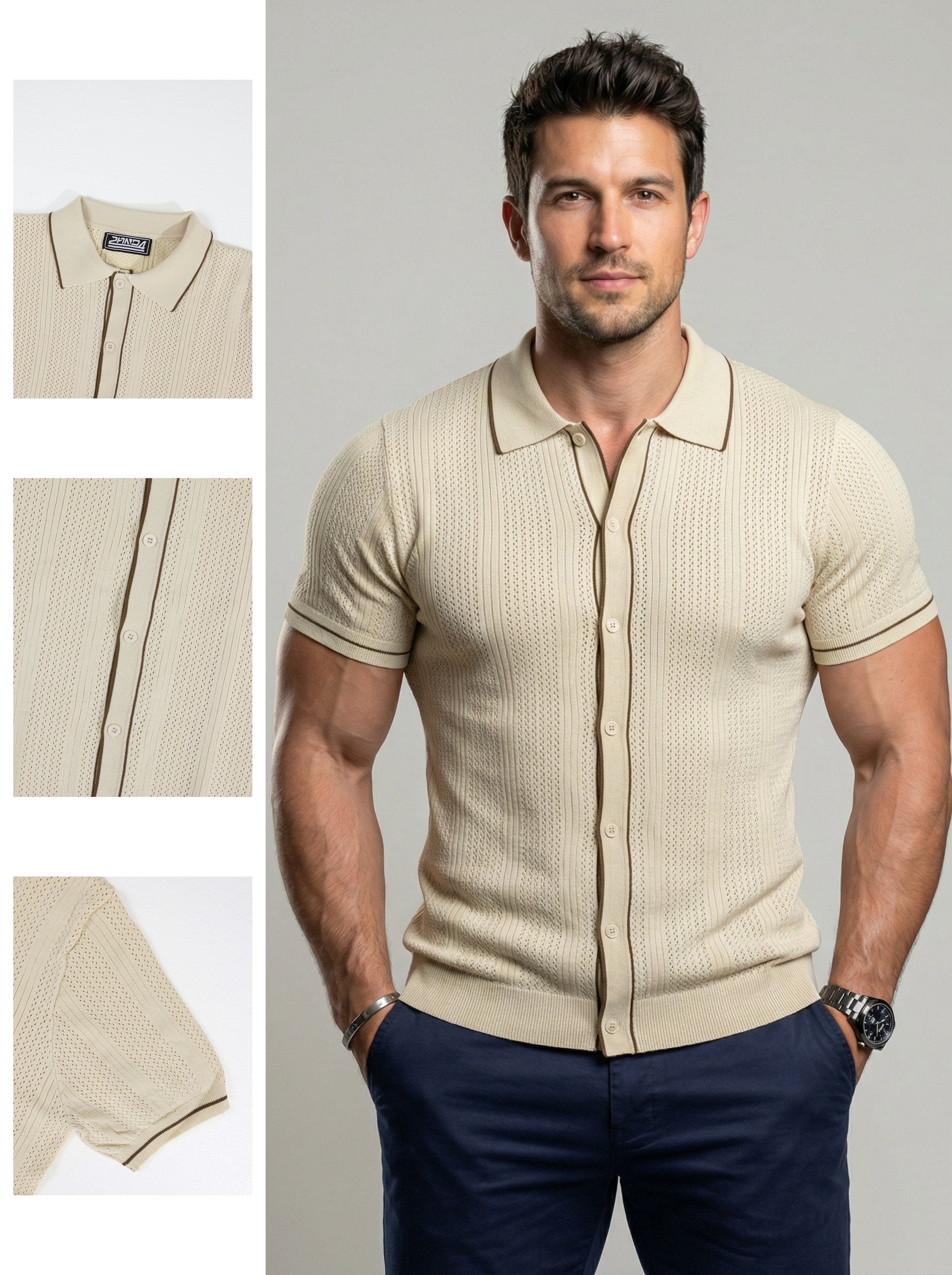 KZZ Men's Open-Knit Striped Sweater
