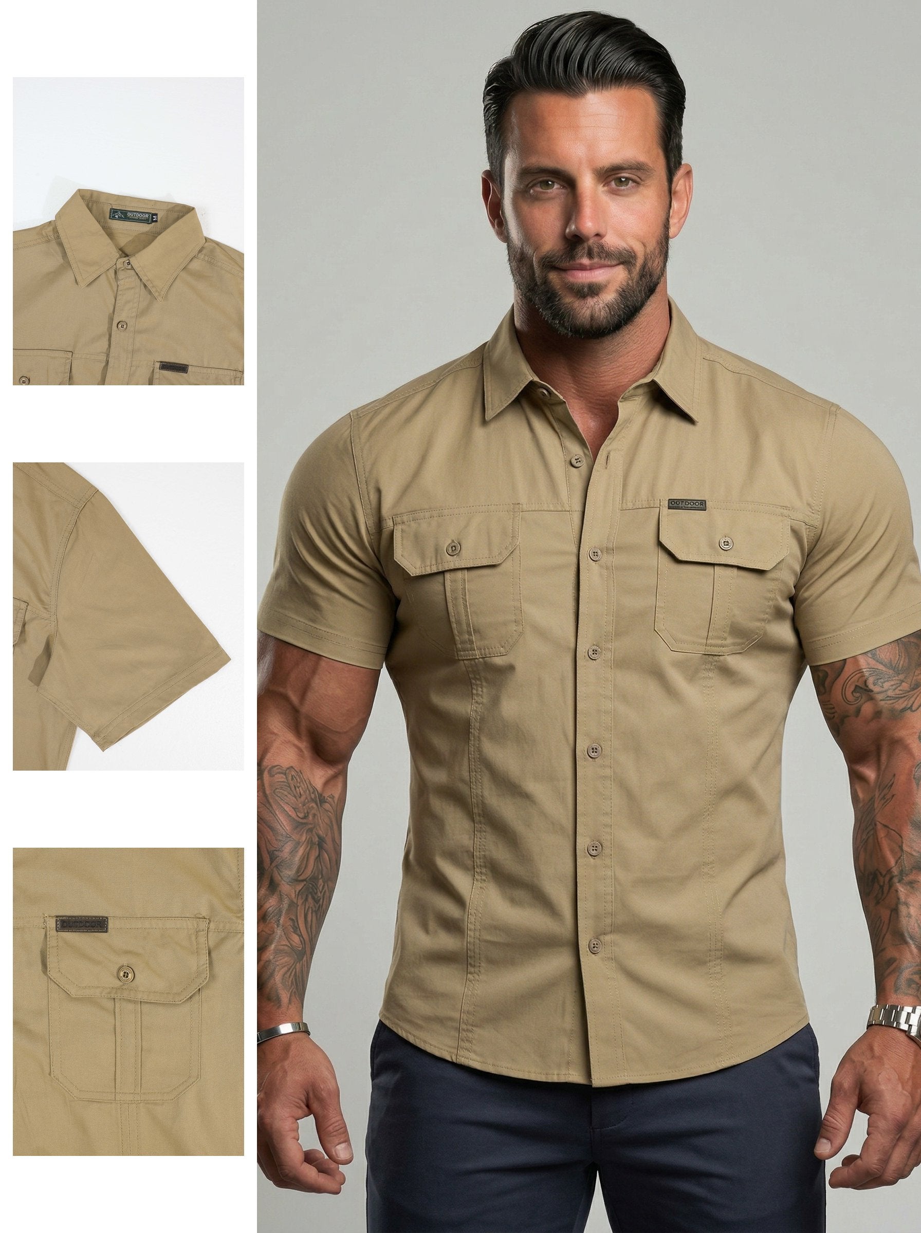 KZZ Durable Short Sleeve Workwear Button Down Shirt