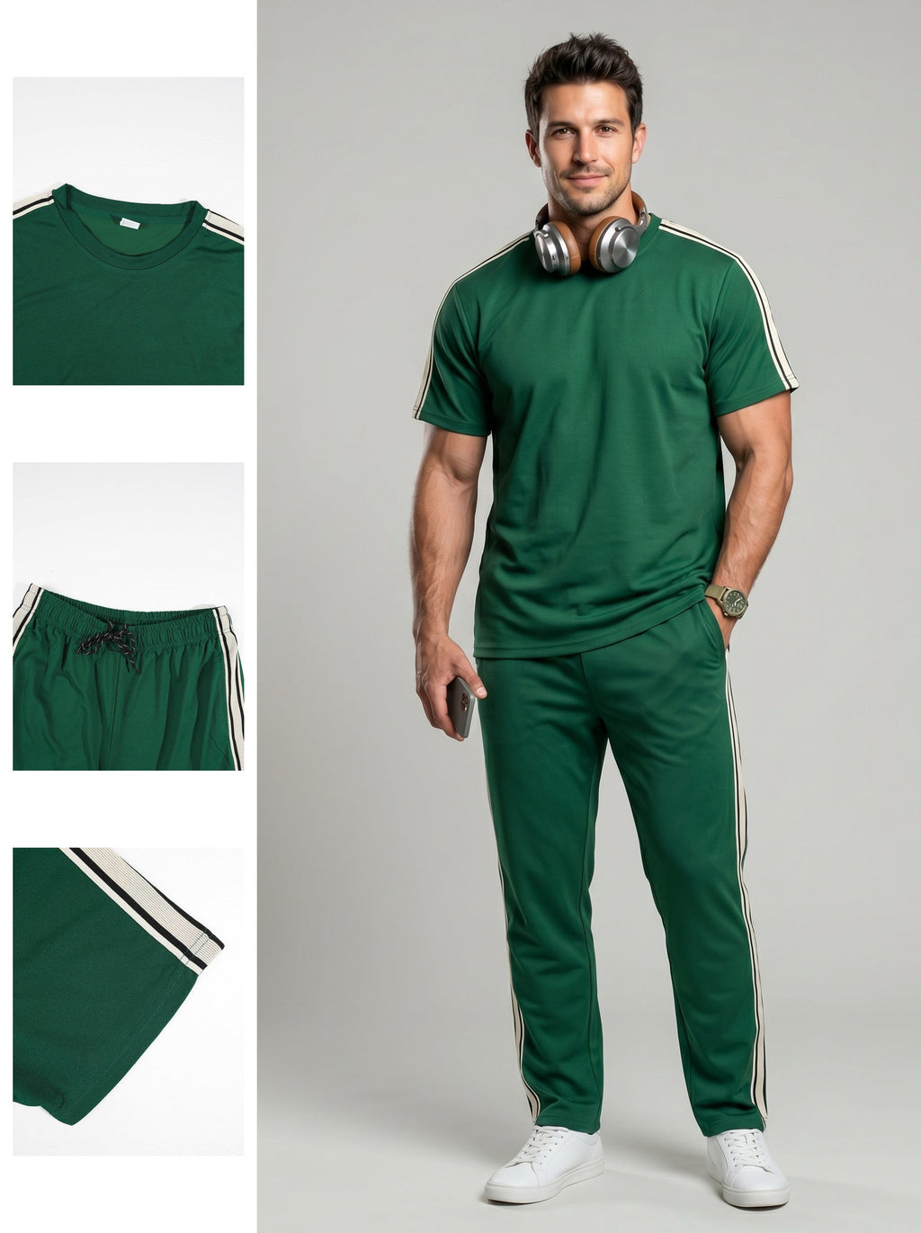 KZZ Men's Solid-Color T-Shirt and Drawstring-Waist Trousers Two-Piece Set