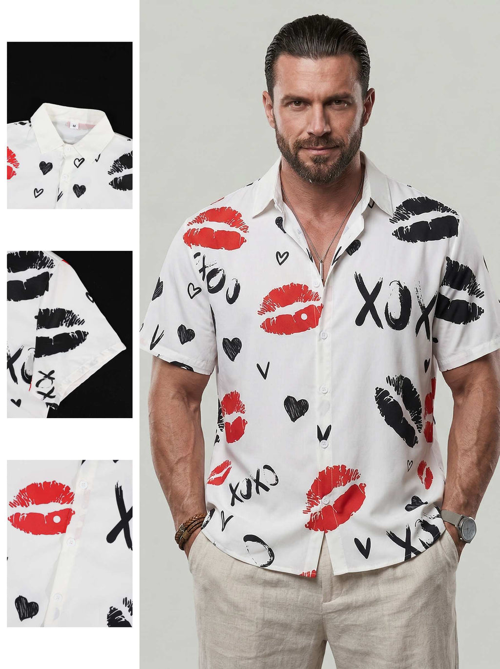 KZZ Fashion lip print white collared shirt