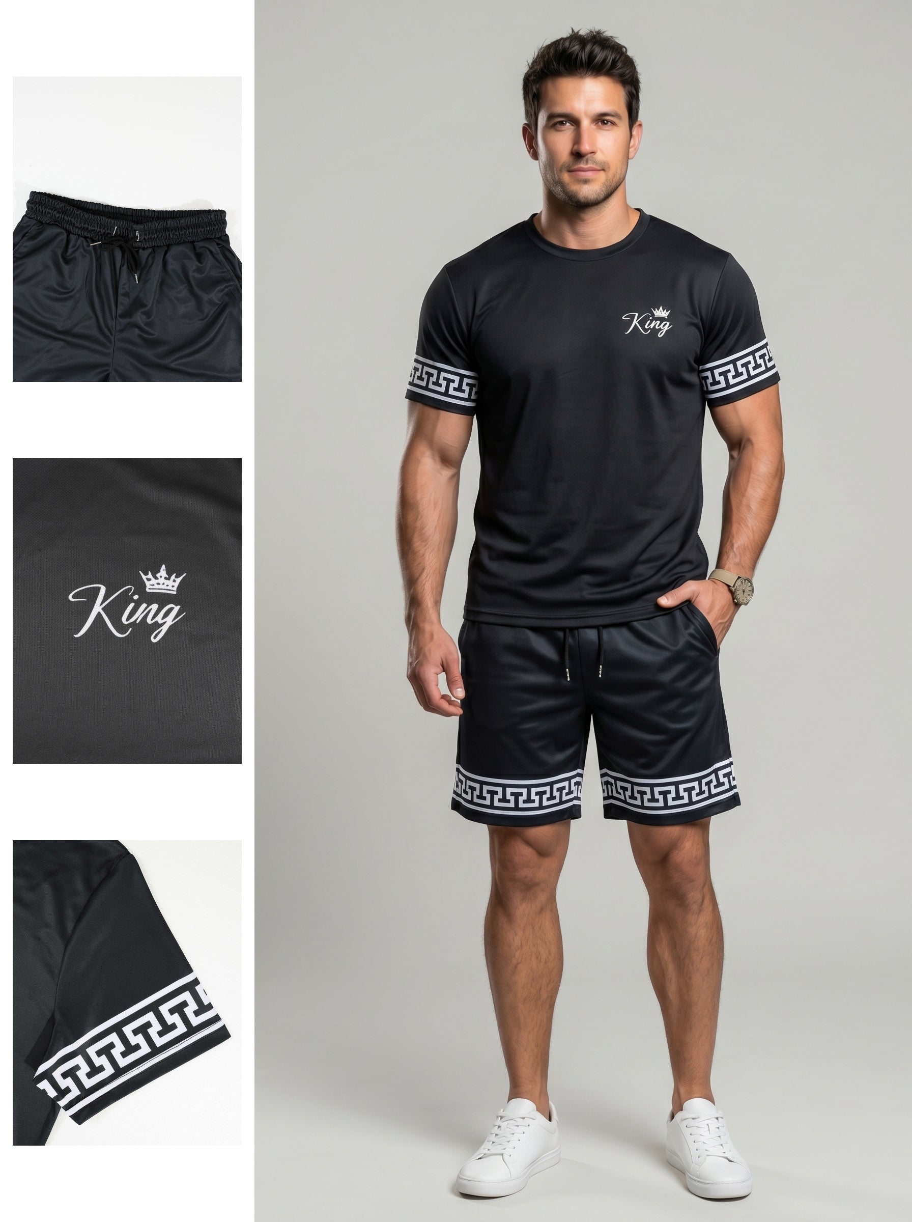 KZZ Men's Slim Fit Crew Neck Short-Sleeve and Shorts Suit