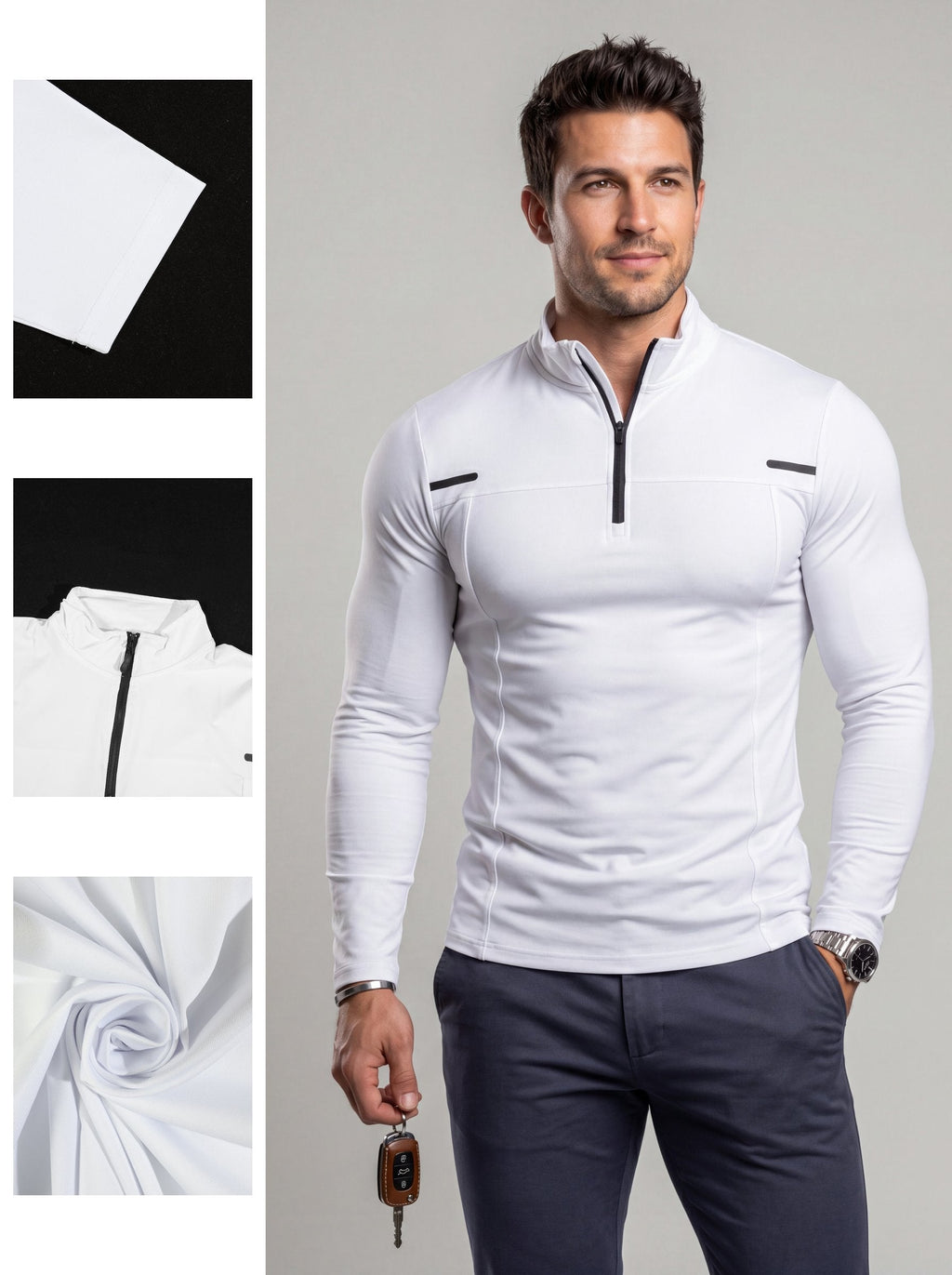KZZ Men's Half-Zip Long-Sleeve Compression Shirt