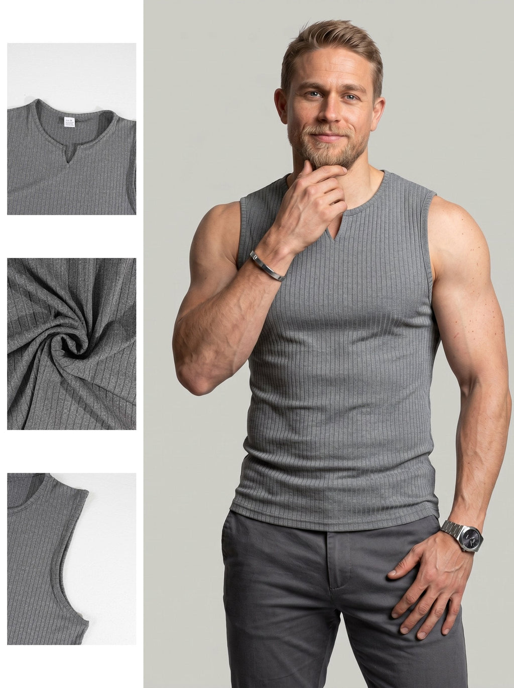 KZZ Solid-Color V-Neck Sleeveless Pullover Vest T-Shirt